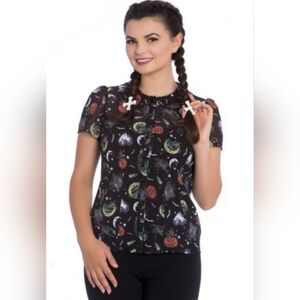 Hell Bunny Halloween Print Blouse, GUC, Size 2X